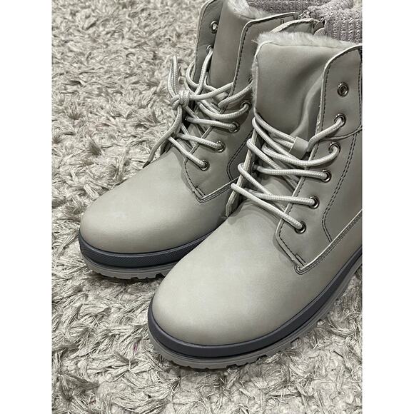 Women's Gray Combat Boots Non Slip Side Zipper Size 11 - Picture 3 of 9